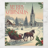 Klassiek/vintage kerstscène wijn etiket (Enkel label)