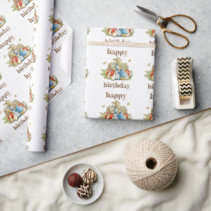 Klassiek vintage konijnenfamilie cadeaupapier