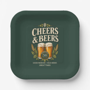 Klassiek Vintage Mannen Cheers & Beers 50ste Verja Papieren Bordje