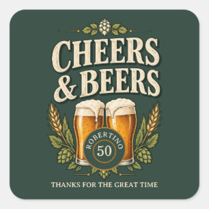 Klassiek Vintage Mannen Cheers & Beers 50ste Verja Vierkante Sticker