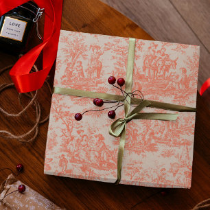 Klassiek Vintage Oranje Toile De Jouy Patroon Cadeaupapier