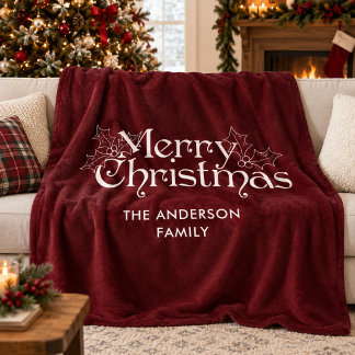 Klassiek Vintage Prettig Kerstmis Schrift Rode Flu Fleece Deken
