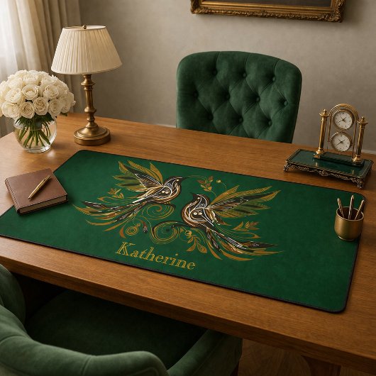 Klassiek Vintage Vogel Bloem Groen Bureaumat