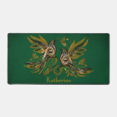 Klassiek Vintage Vogel Bloem Groen Bureaumat (Voorkant)
