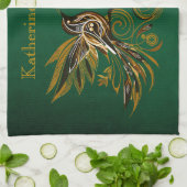 Klassiek Vintage Vogel Bloem Groen Theedoek (Gevouwen)
