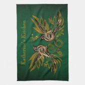 Klassiek Vintage Vogel Bloem Groen Theedoek (Verticaal)