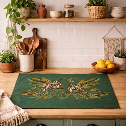 Klassiek Vintage Vogel Bloem Groen Theedoek