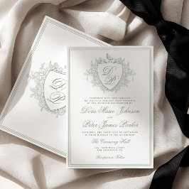 Klassiek vintage wapen monogram saliegroen bruilof kaart