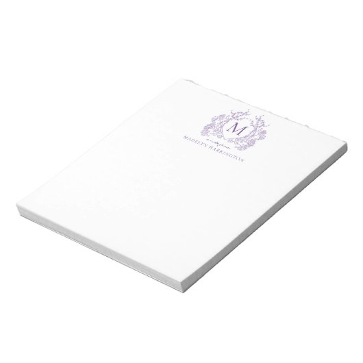 Klassiek Violet Floral Crest Monogram Notitieblok (Linkerzijde)
