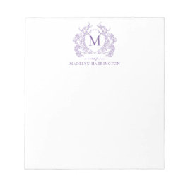Klassiek  Violet Floral Crest Monogram Notitieblok
