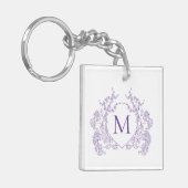 Klassiek  Violet Floral Crest Monogram Sleutelhanger (Voorkant Links)