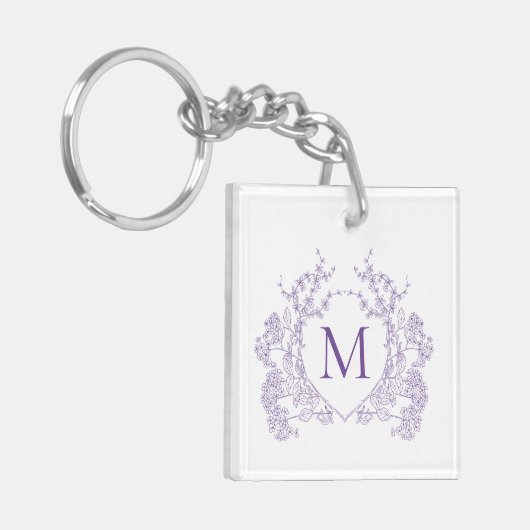 Klassiek  Violet Floral Crest Monogram Sleutelhanger (Voorkant Links)
