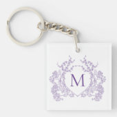 Klassiek  Violet Floral Crest Monogram Sleutelhanger (Voorkant)