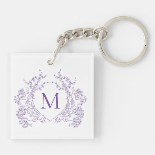 Klassiek Violet Floral Crest Monogram Sleutelhanger (Achterkant)