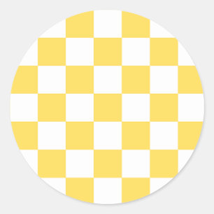 Klassiek visueel geel schaakbord  ronde sticker
