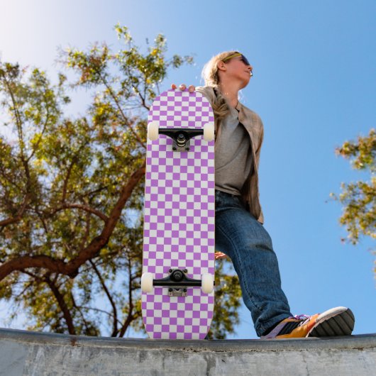 Klassiek visueel magenta schaakbord  persoonlijk skateboard (Buiten 1)