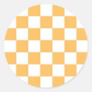 Klassiek visueel perzik schaakbord ronde sticker