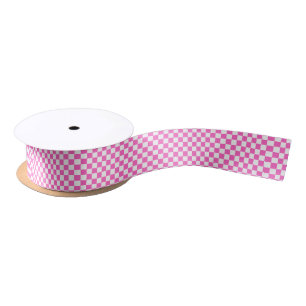 Klassiek visueel roze dambordpatroon  satijnen lint