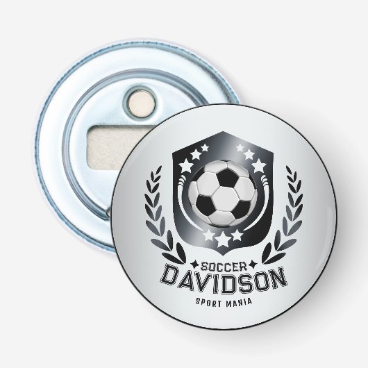 Klassiek Voetbal Schild | Aangepaste Tekst en Acht Button Flesopener (Voorkant)