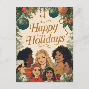 Klassiek vrolijk kerstfeest familie nieuwjaar bood briefkaart