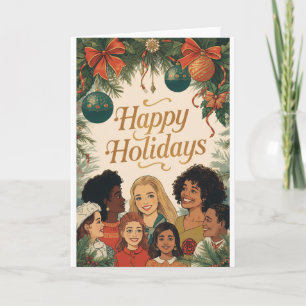 Klassiek vrolijk kerstfeest familie nieuwjaar bood feestdagen kaart