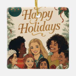 Klassiek vrolijk kerstfeest familie nieuwjaar bood keramisch ornament