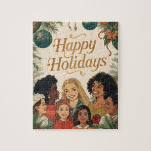 Klassiek vrolijk kerstfeest familie nieuwjaar bood legpuzzel