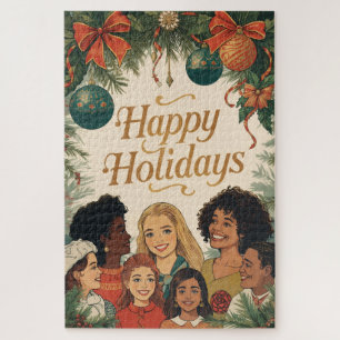 Klassiek vrolijk kerstfeest familie nieuwjaar bood legpuzzel