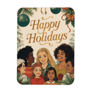 Klassiek vrolijk kerstfeest familie nieuwjaar bood magneet