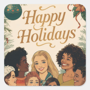 Klassiek vrolijk kerstfeest familie nieuwjaarsberi vierkante sticker
