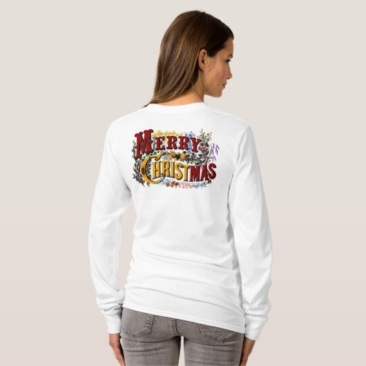 Klassiek "Vrolijk Kerstfeest" Kleurrijk T-shirt (Achterkant volledig)