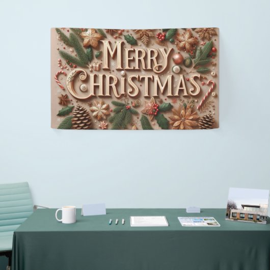 Klassiek vrolijk kerstgroen spandoek (Beurs)
