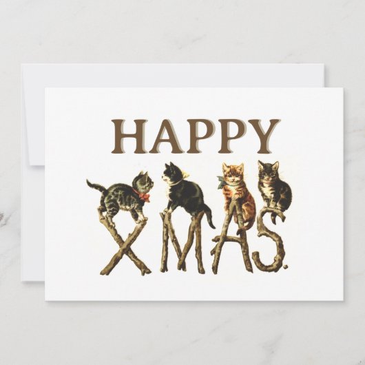 Klassiek vrolijk Kerstmis Schattige Kat Kittens Ke Feestdagenkaart (Voorkant)