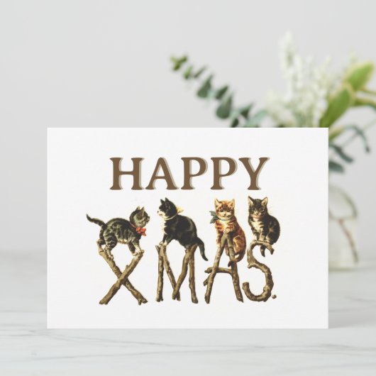 Klassiek vrolijk Kerstmis Schattige Kat Kittens Ke Feestdagenkaart (Staand voorkant)