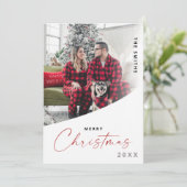 Klassiek vrolijk kerstscript één moderne foto feestdagenkaart (Staand voorkant)