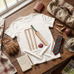 Klassiek waterverf cricketbat en -bal t-shirt