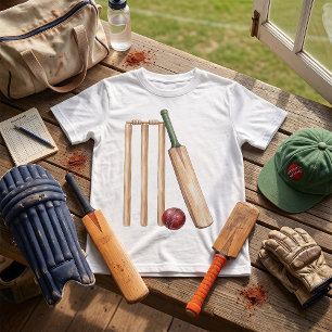 Klassiek waterverf cricketbat en -bal t-shirt