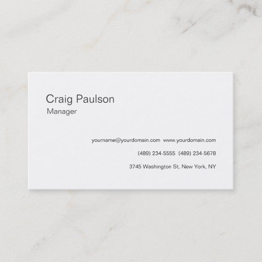 Klassiek White Stylish Manager Visitekaartje (Voorkant)