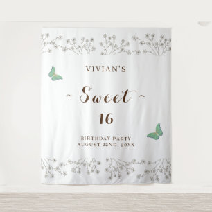 Klassiek Wildflower & Vlinder Sweet Sixteen Feest Wandkleed