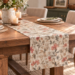 Klassiek William Morris Roest Waterverf Bloemmotie Medium Tafelloper