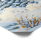 Klassiek winterdorp met besneeuwde kerk en bomen poster (Hoek)