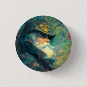 Klassiek winterportret van oude man ronde button 3,2 cm
