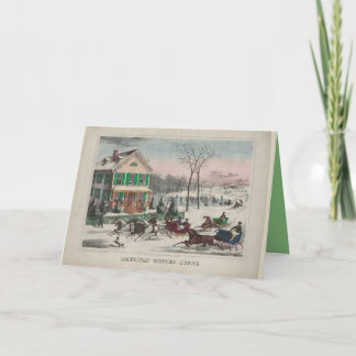 Klassiek winters beeld, paarden, slee Kaart
