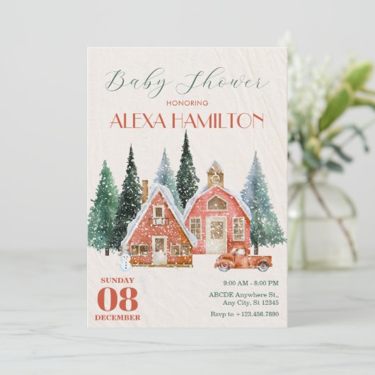 Klassiek  winterwonderland baby shower kaart (Staand voorkant)