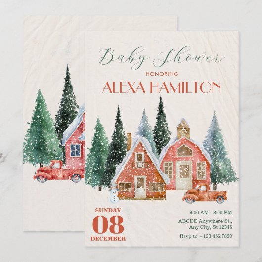 Klassiek  winterwonderland baby shower kaart (Voorkant / Achterkant)