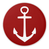 Klassiek wit anker op Nautical Red Keramische Knop (Voorkant)