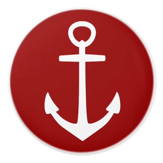 Klassiek wit anker op Nautical Red Keramische Knop (Voorkant)
