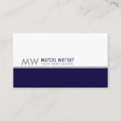 Klassiek wit & blauw monogram visitekaartje (Voorkant)