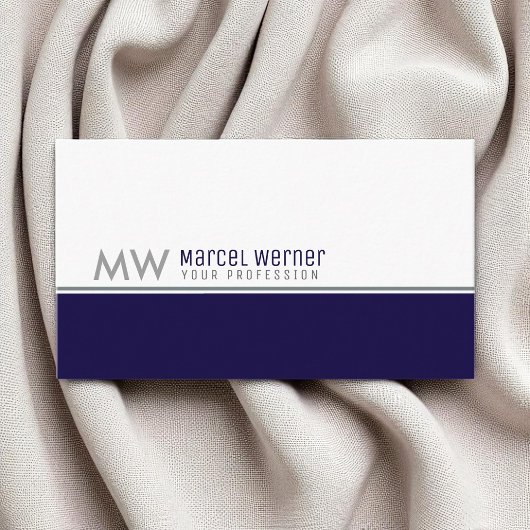 Klassiek wit & blauw monogram visitekaartje