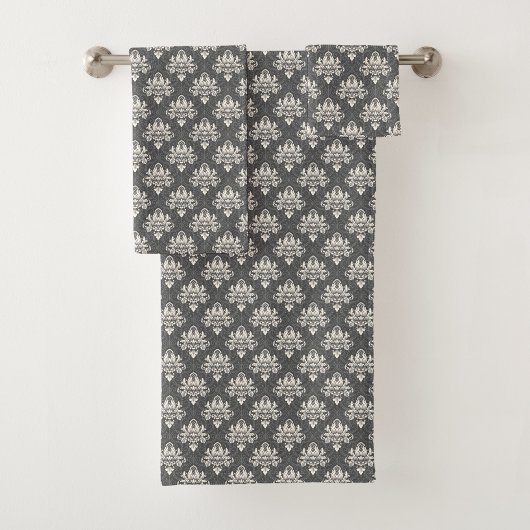 klassiek wit bloemendamaskpatroon bad handdoek